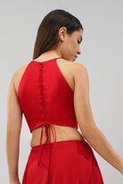 Ruche Crop Top Halterneck Fullback Carnelian Red