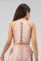 Ruche Crop Top Halterneck Fullback Rose Quartz Pink