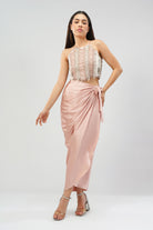 Ruche Crop Top Halterneck Fullback Rose Quartz Pink With Tulip Freesize Full Length Wrap Skirt Rose Quartz Pink