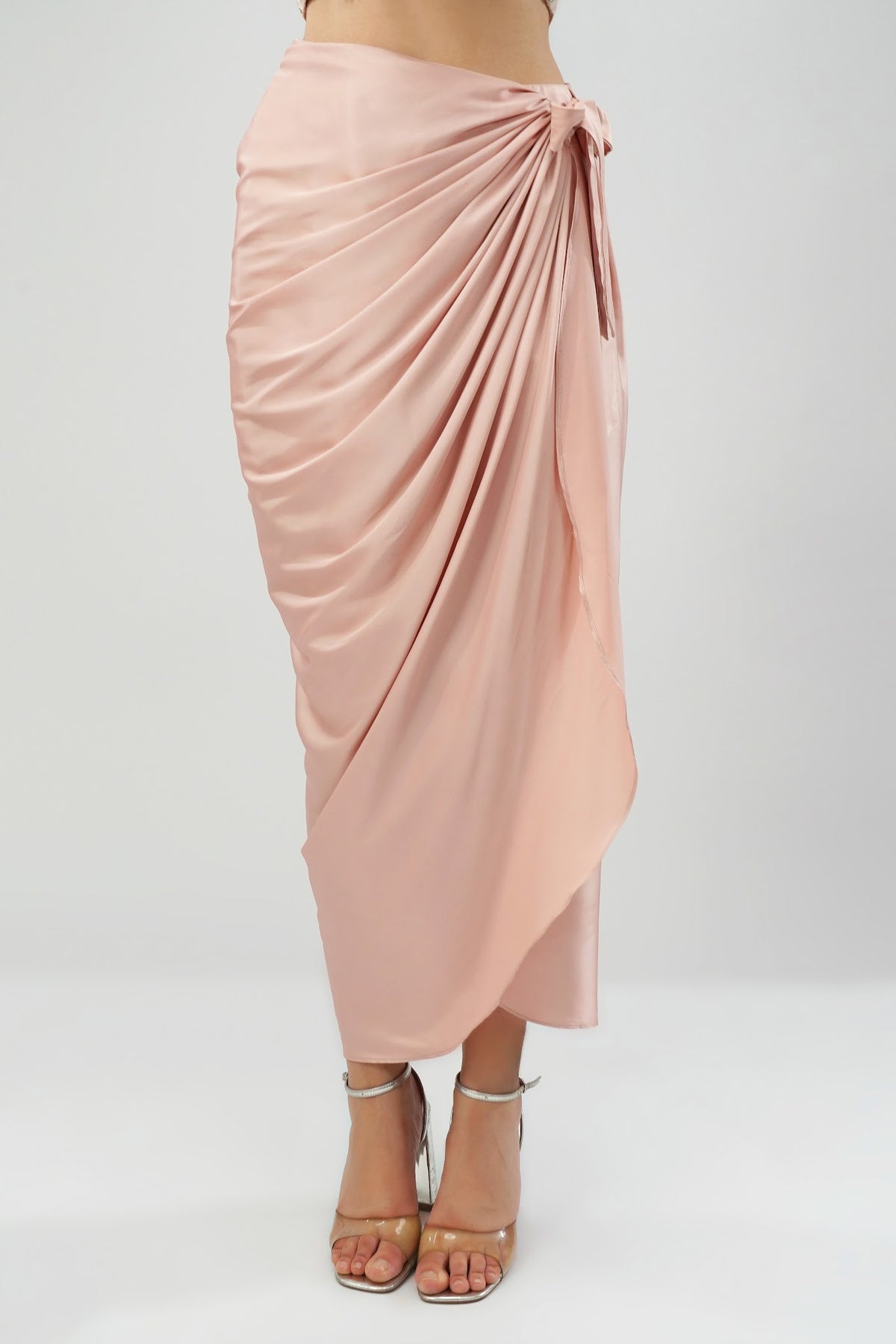 Ruche Crop Top Halterneck Fullback Rose Quartz Pink With Tulip Freesize Full Length Wrap Skirt Rose Quartz Pink