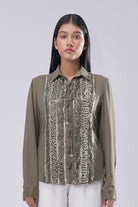Ruche Embellished Full Sleeve Shirt Antique Gold Antique Silver