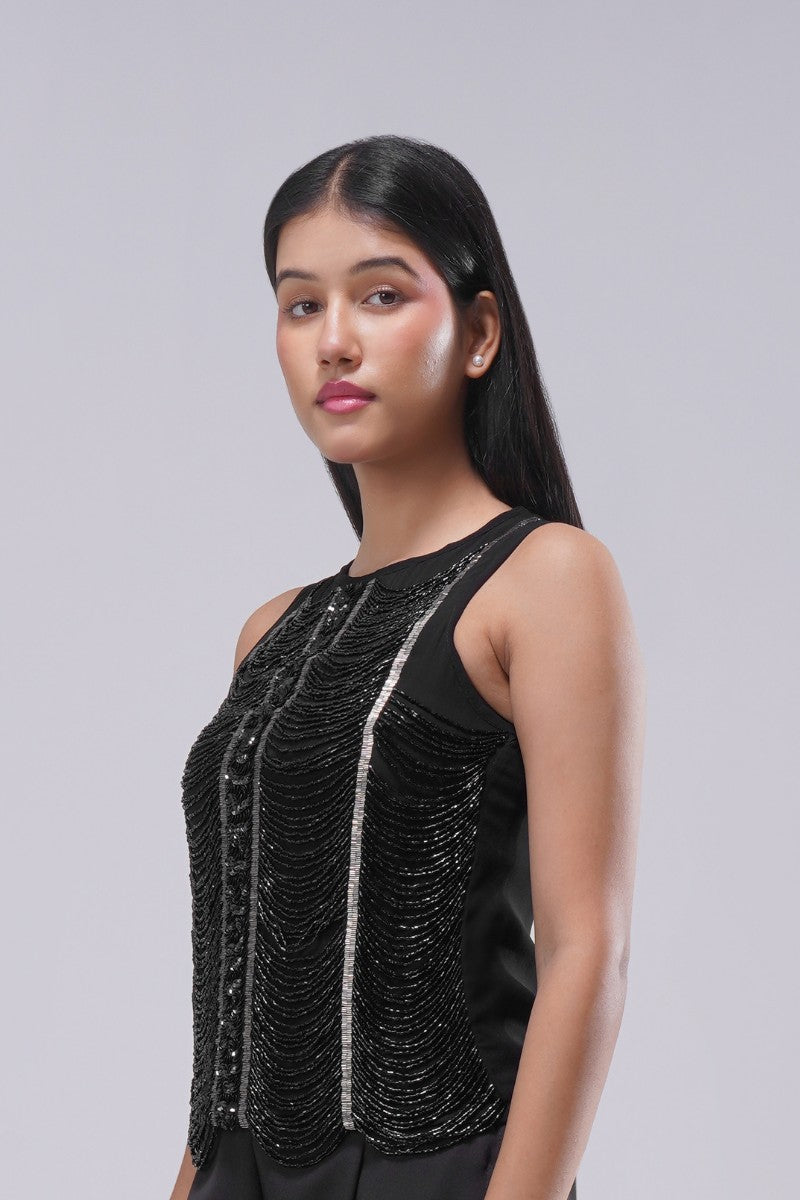 Ruche Long Top Sleeve Less Heritage Black