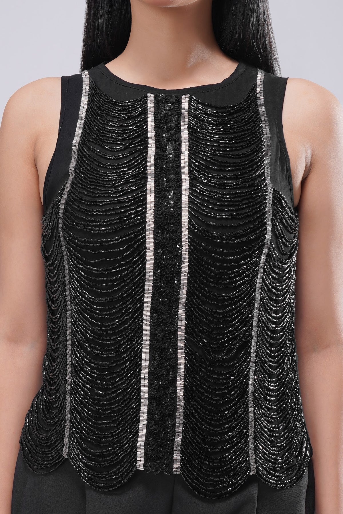 Ruche Long Top Sleeve Less Heritage Black