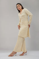 Saboo Embellished Long Kurti Pristine Ivory With Saboo Flare Pant Pristine Ivory