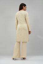 Saboo Embellished Long Kurti Pristine Ivory With Saboo Flare Pant Pristine Ivory