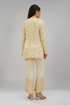 Saboo Embellished Short Kurti Pristine Ivory Multi With Saboo Embellished Flare Pant Pristine Ivory Multi