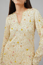 Saboo Embellished Short Kurti Pristine Ivory Multi With Saboo Embellished Flare Pant Pristine Ivory Multi