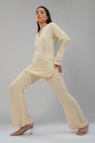 Saboo Embellished Short Kurti Pristine Ivory With Saboo Flare Pant Pristine Ivory