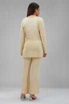 Saboo Embellished Short Kurti Pristine Ivory With Saboo Flare Pant Pristine Ivory