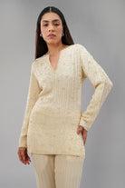 Saboo Embellished Short Kurti Pristine Ivory With Saboo Flare Pant Pristine Ivory