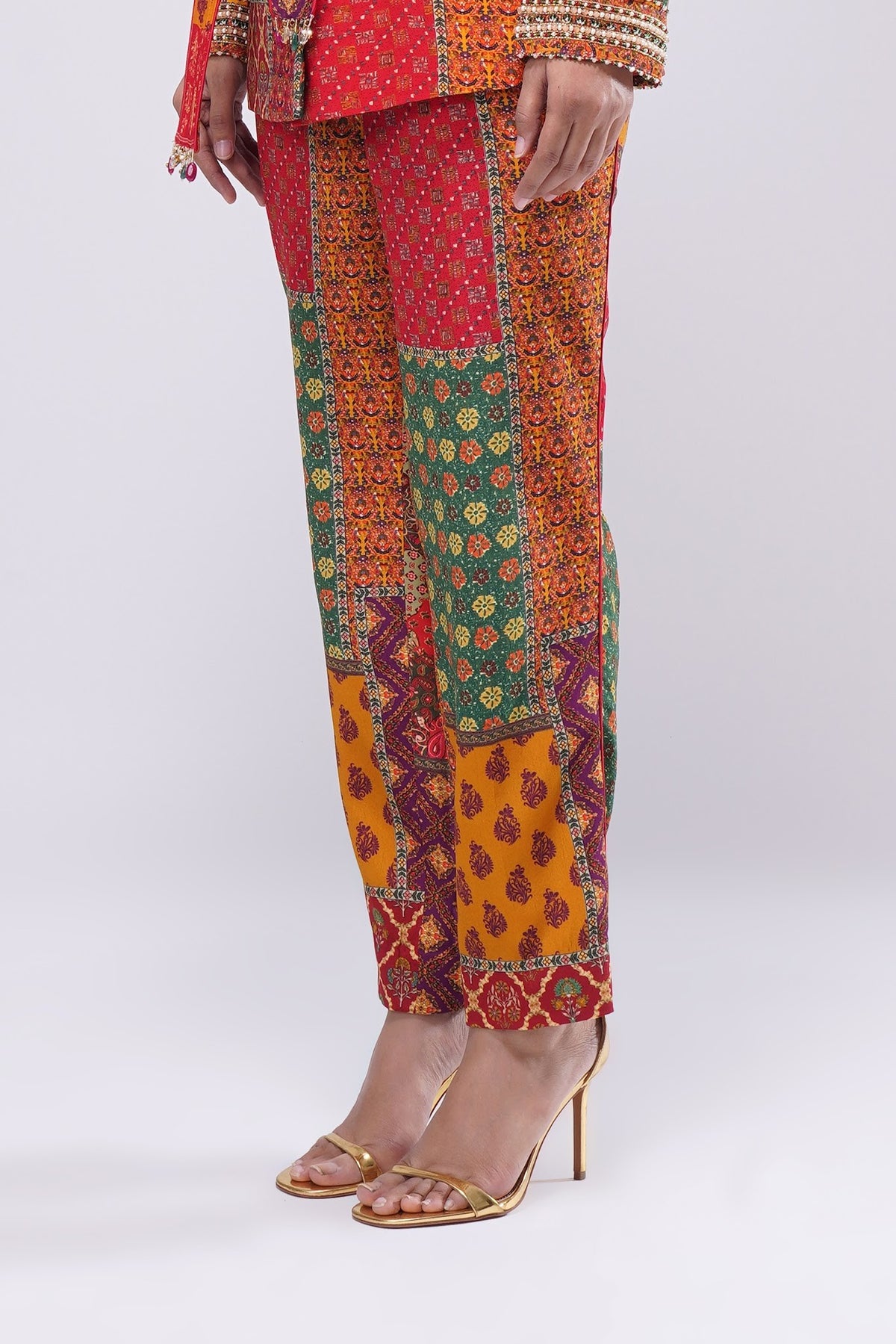 Sachi Cigarette Pant Full Length Ruby Red Emerald Green Multi