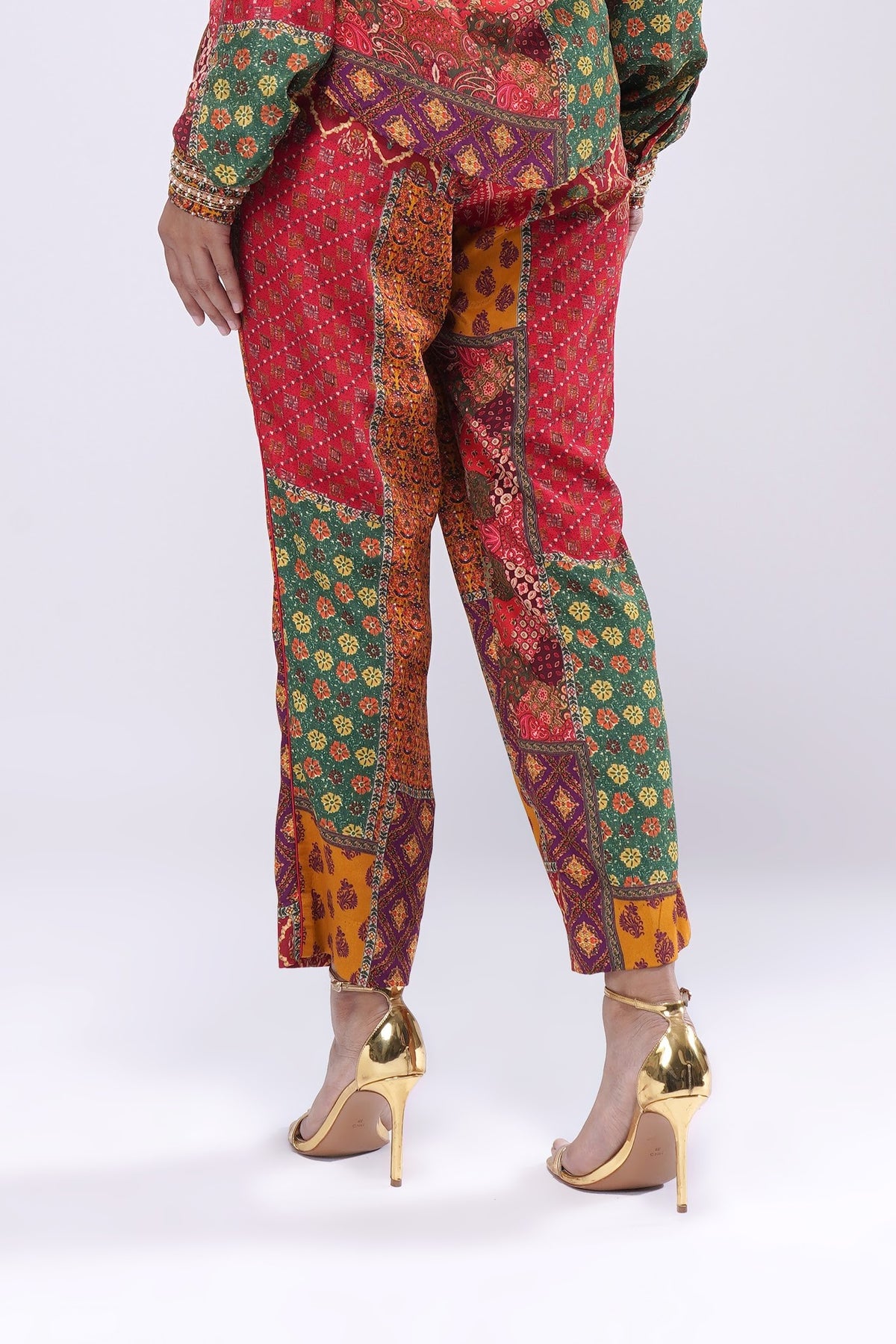 Sachi Cigarette Pant Full Length Ruby Red Emerald Green Multi