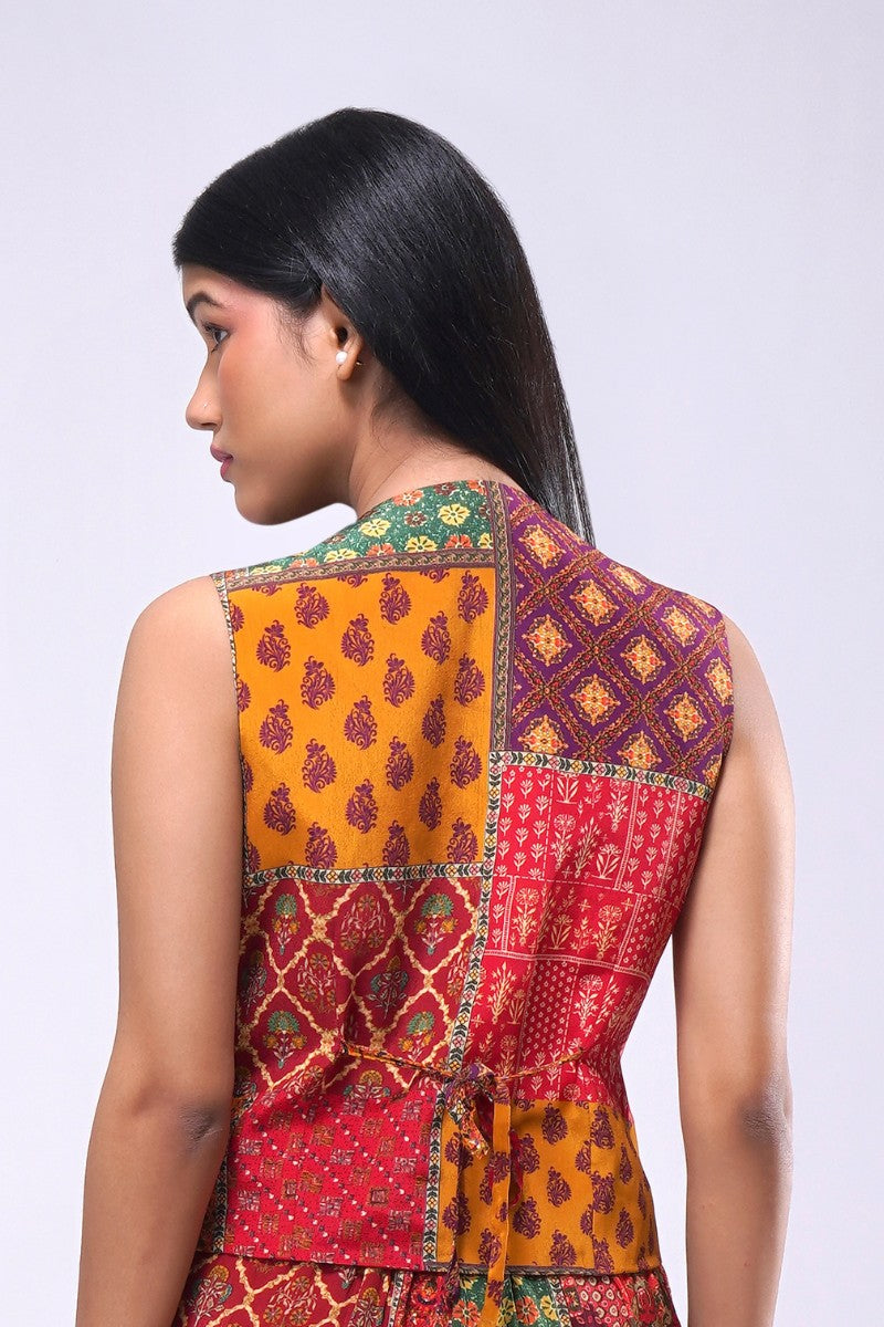 Sachi Crop WaistCoat Sleeveless Ruby Red Emerald Green Multi