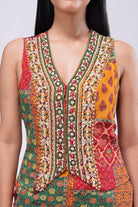 Sachi Crop WaistCoat Sleeveless Ruby Red Emerald Green Multi