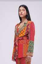 Sachi Embellished Blazer Pocket Full Sleeve Ruby Red Emerald Green Multi