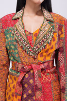 Sachi Embellished Blazer Pocket Full Sleeve Ruby Red Emerald Green Multi