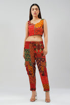 Sachi Embellished Full Sleeve Shirt Ruby Red Emerald Green Multi And Sachi Crop Top Ruby Red Emerald Green Multi With Sachi Cigarette Pant Full Length Ruby Red Emerald Green Multi