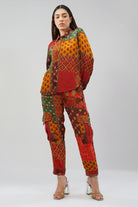 Sachi Embellished Full Sleeve Shirt With Sachi Jogger Pant Ruby Red Emerald Green Multi