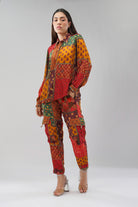 Sachi Embellished Full Sleeve Shirt With Sachi Jogger Pant Ruby Red Emerald Green Multi