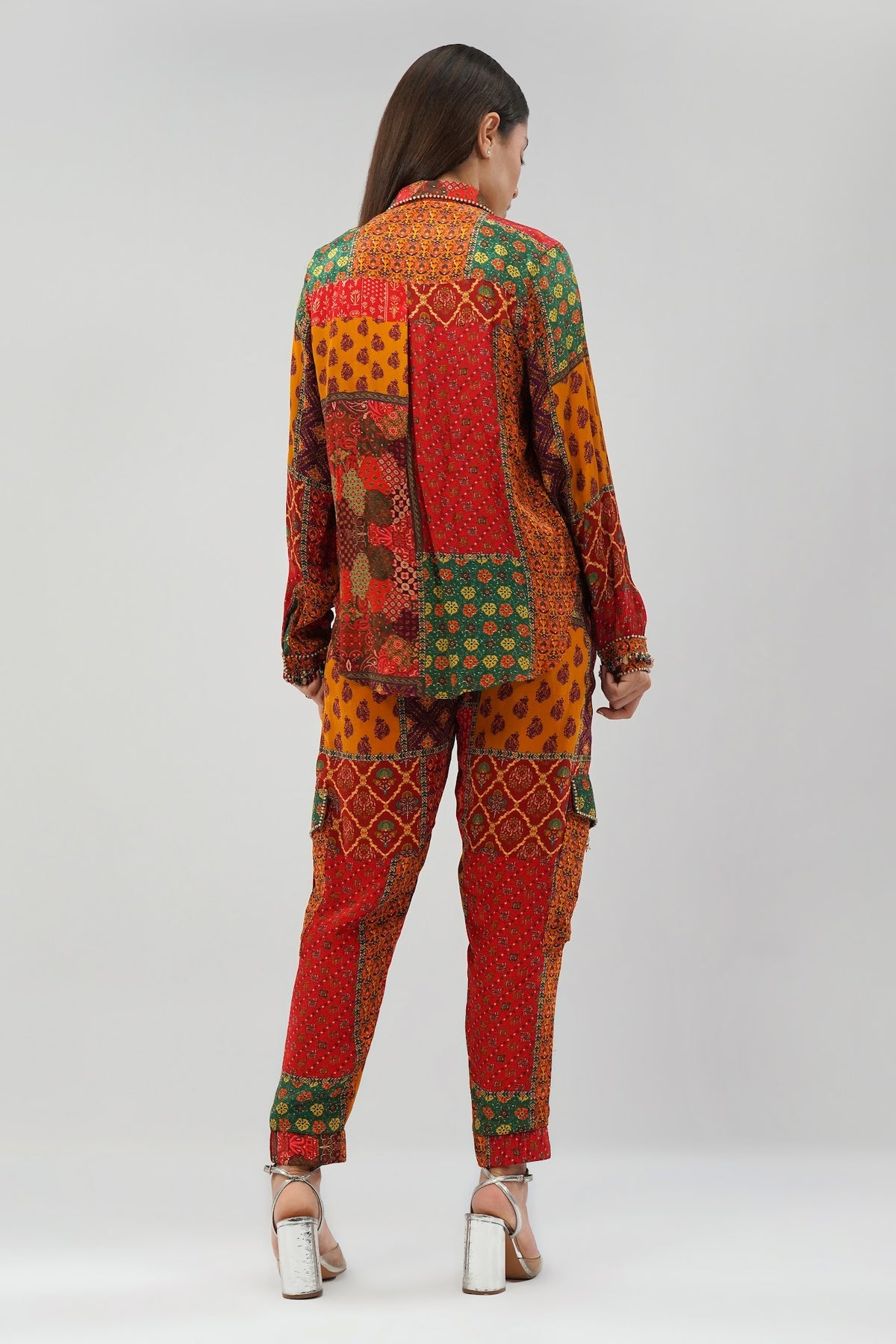 Sachi Embellished Full Sleeve Shirt With Sachi Jogger Pant Ruby Red Emerald Green Multi