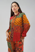 Sachi Embellished Full Sleeve Shirt With Sachi Jogger Pant Ruby Red Emerald Green Multi