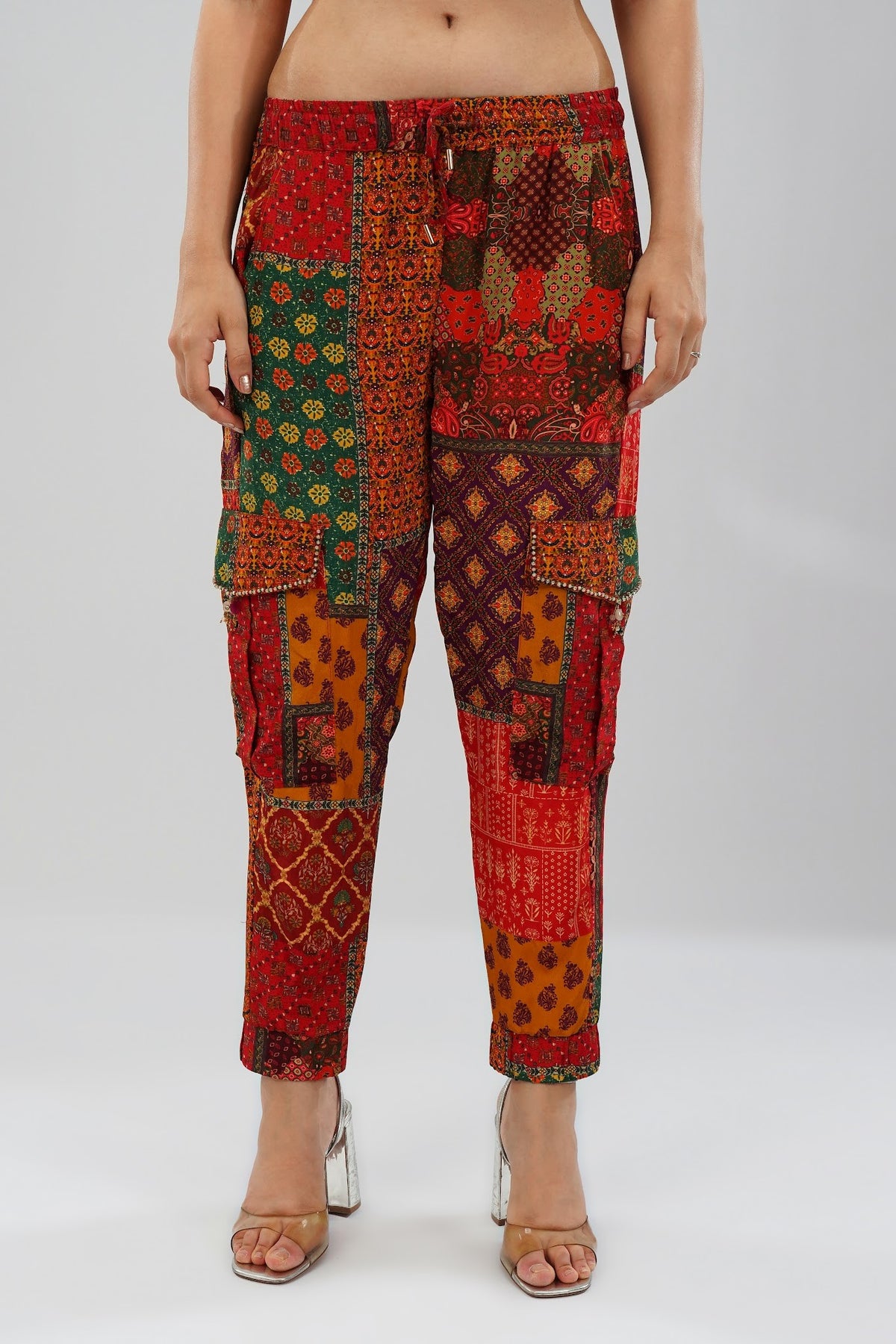 Sachi Embellished Full Sleeve Shirt With Sachi Jogger Pant Ruby Red Emerald Green Multi