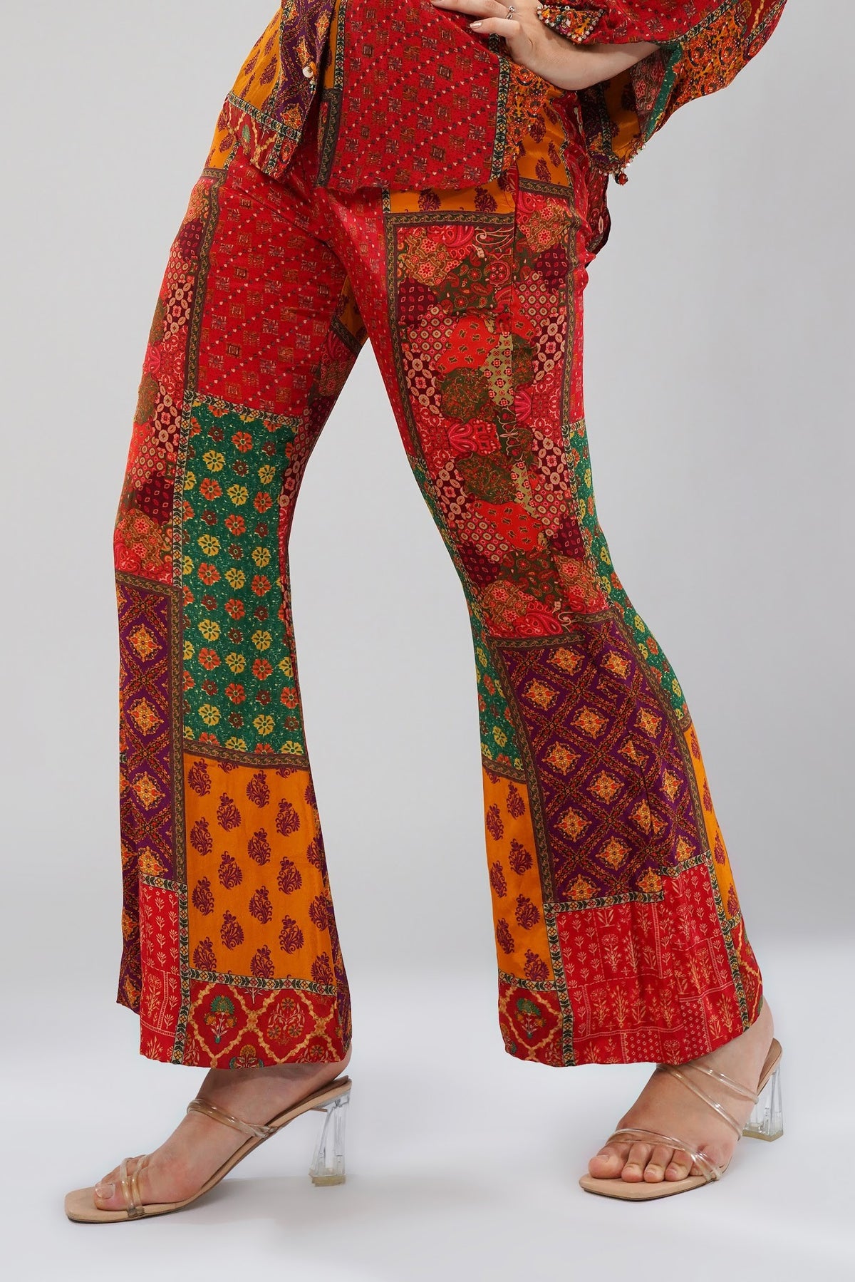 Sachi Flare Pant Ruby Red Emerald Green Multi