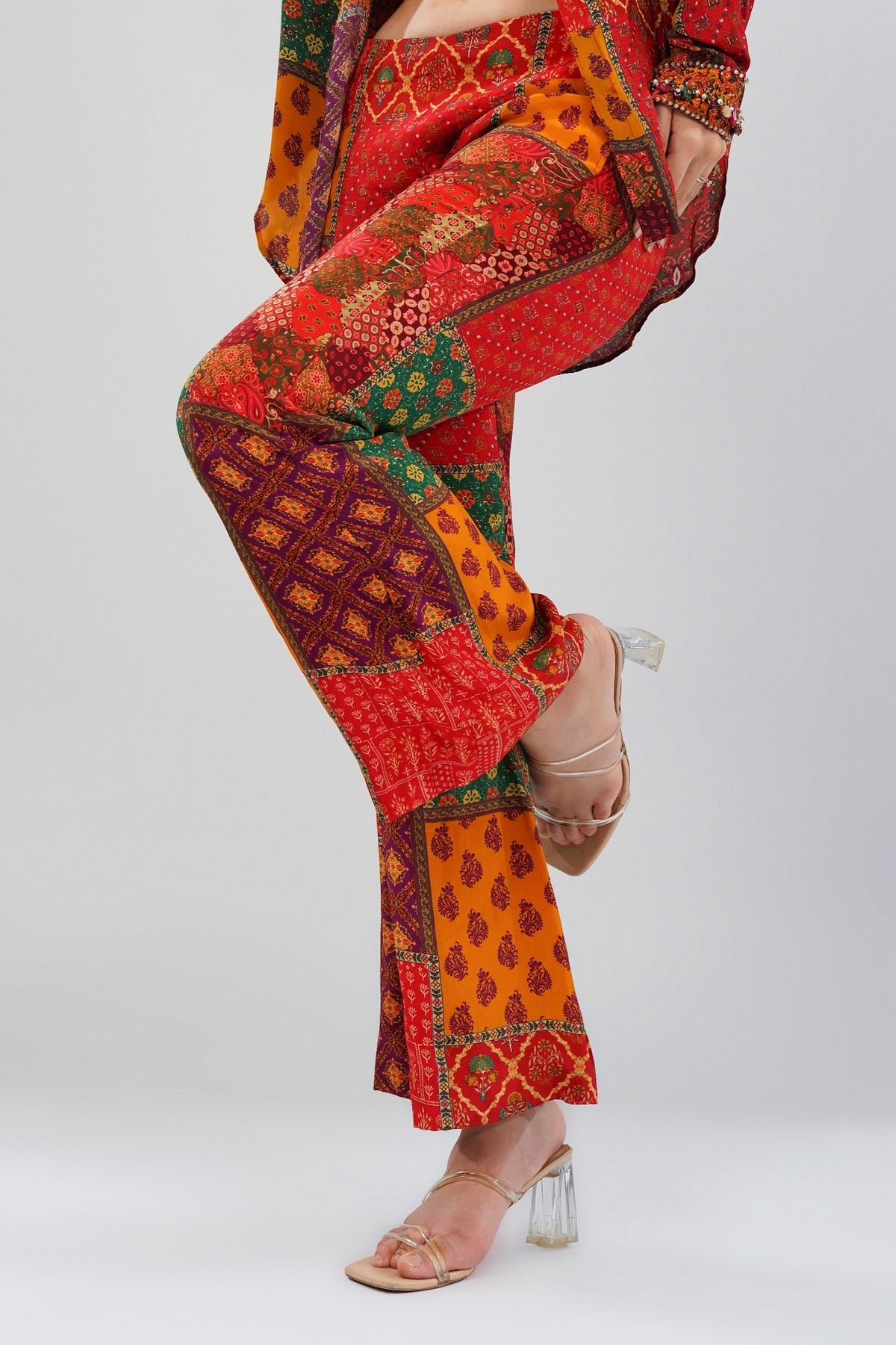 Sachi Flare Pant Ruby Red Emerald Green Multi