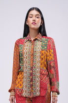 Sachi Heavy Embellished Full Sleeve Shirt Ruby Red Emerald Green Multi