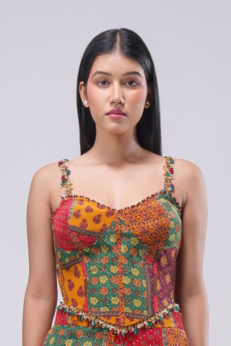 Sachi Strap Corset Full Length Princess Cut Bustier Ruby Red Emerald Green Multi