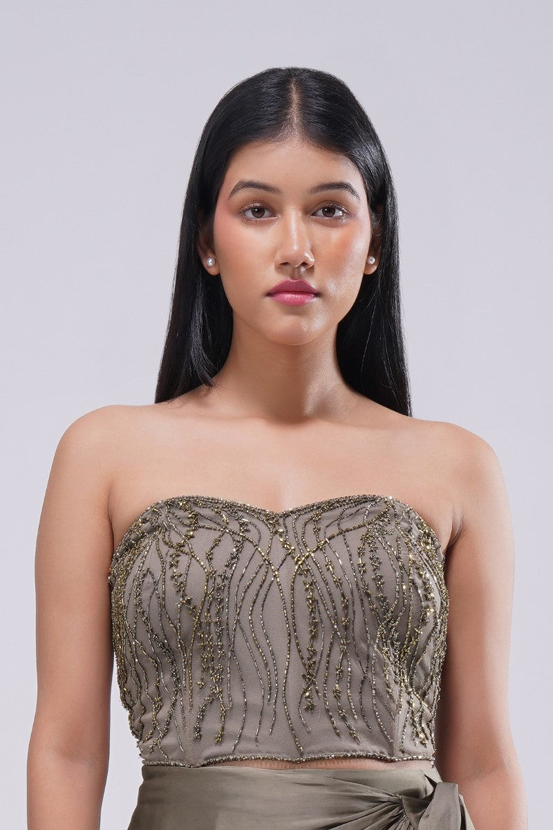 Zeba Crop Top Sleeve Less Bustier Antique Gold Antique Silver