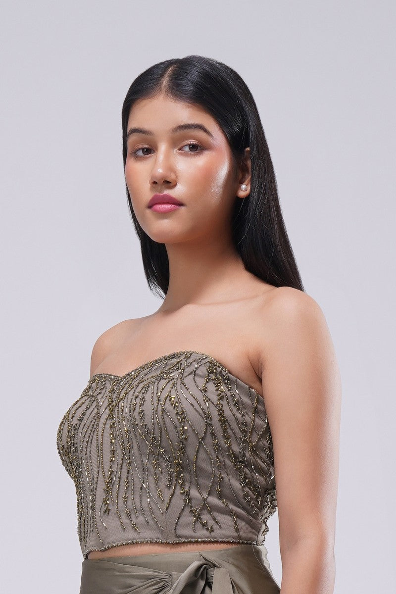 Zeba Crop Top Sleeve Less Bustier Antique Gold Antique Silver