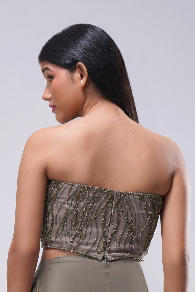 Zeba Crop Top Sleeve Less Bustier Antique Gold Antique Silver