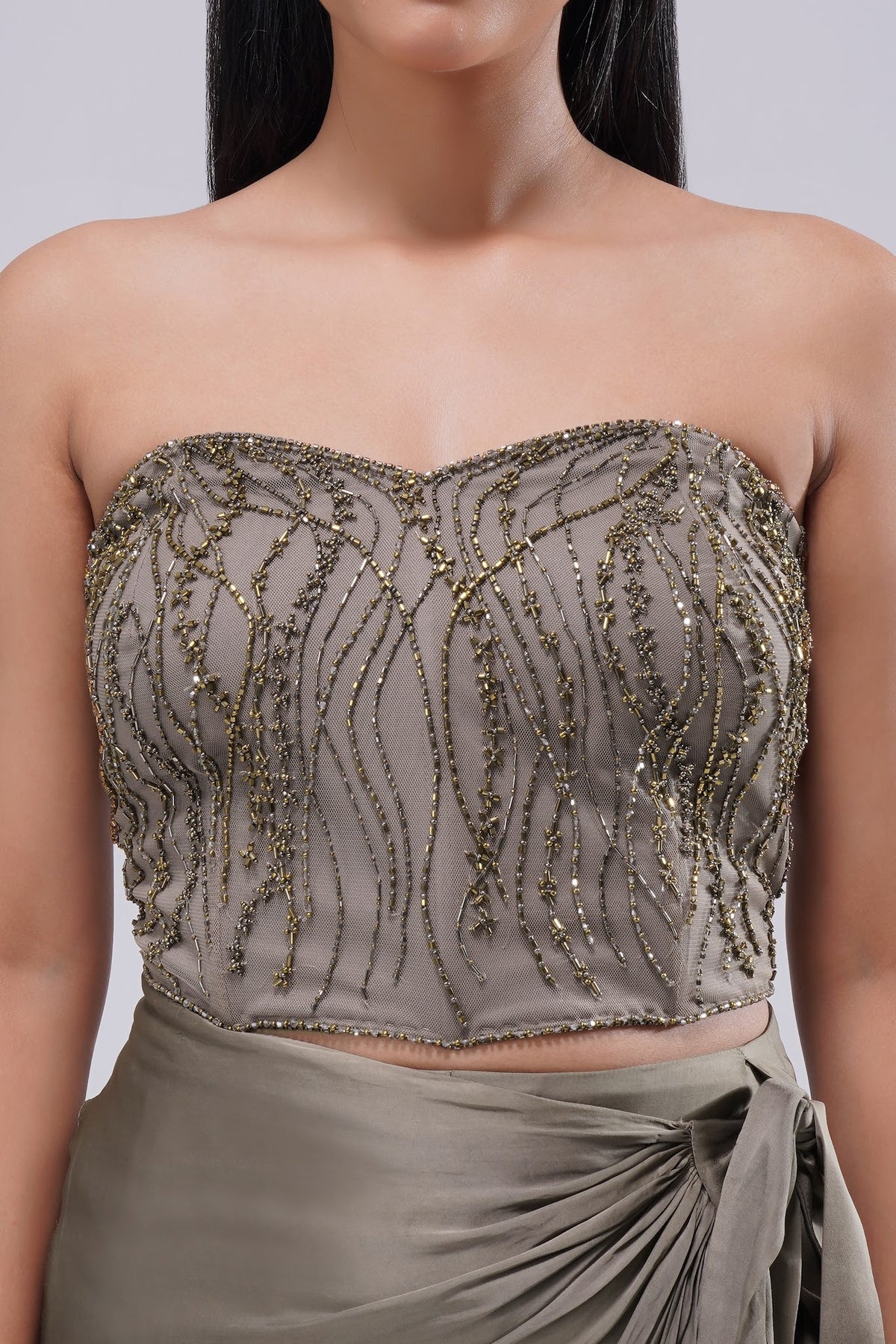 Zeba Crop Top Sleeve Less Bustier Antique Gold Antique Silver