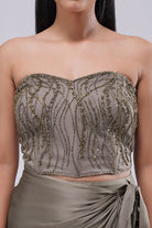 Zeba Crop Top Sleeve Less Bustier Antique Gold Antique Silver