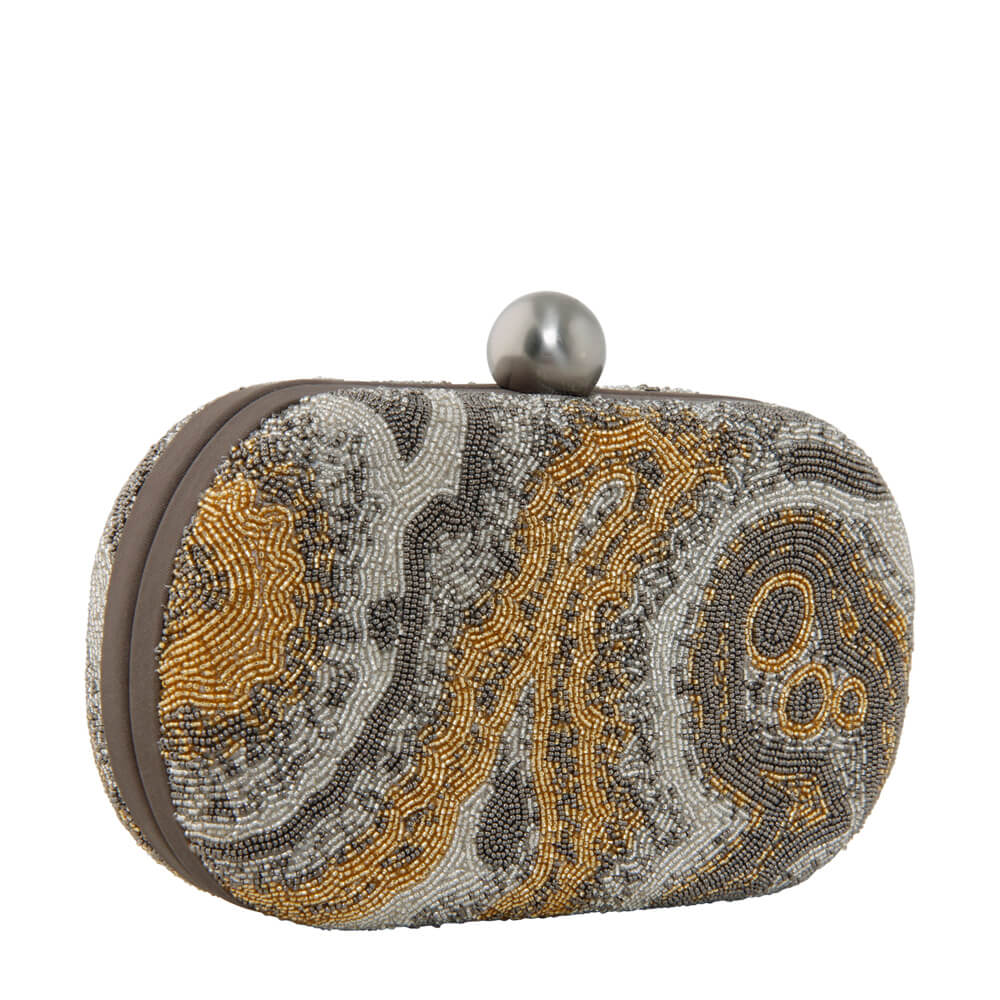 Gemstone Oval Clutch Lustrous Silver | Lovetobag