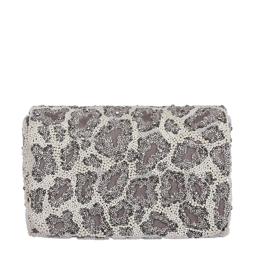 Chichi Flapover Clutch Lustrous Silver With Handle | Lovetobag