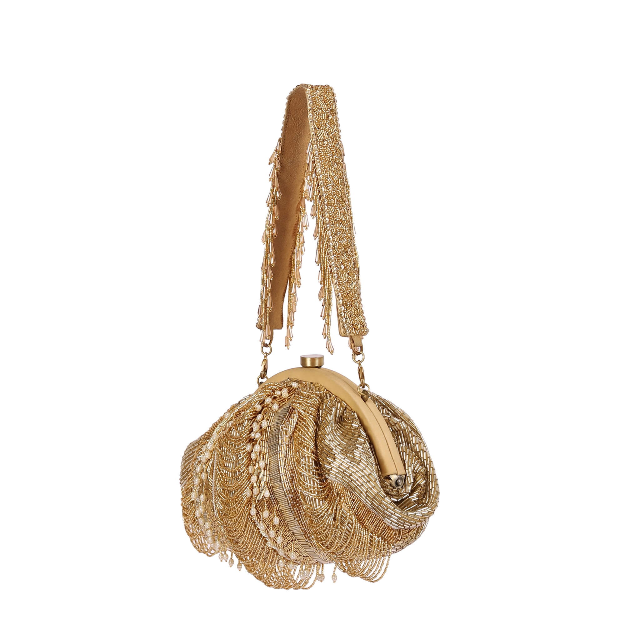Ruche Soft Pouch Peerless Gold With Handle | Lovetobag