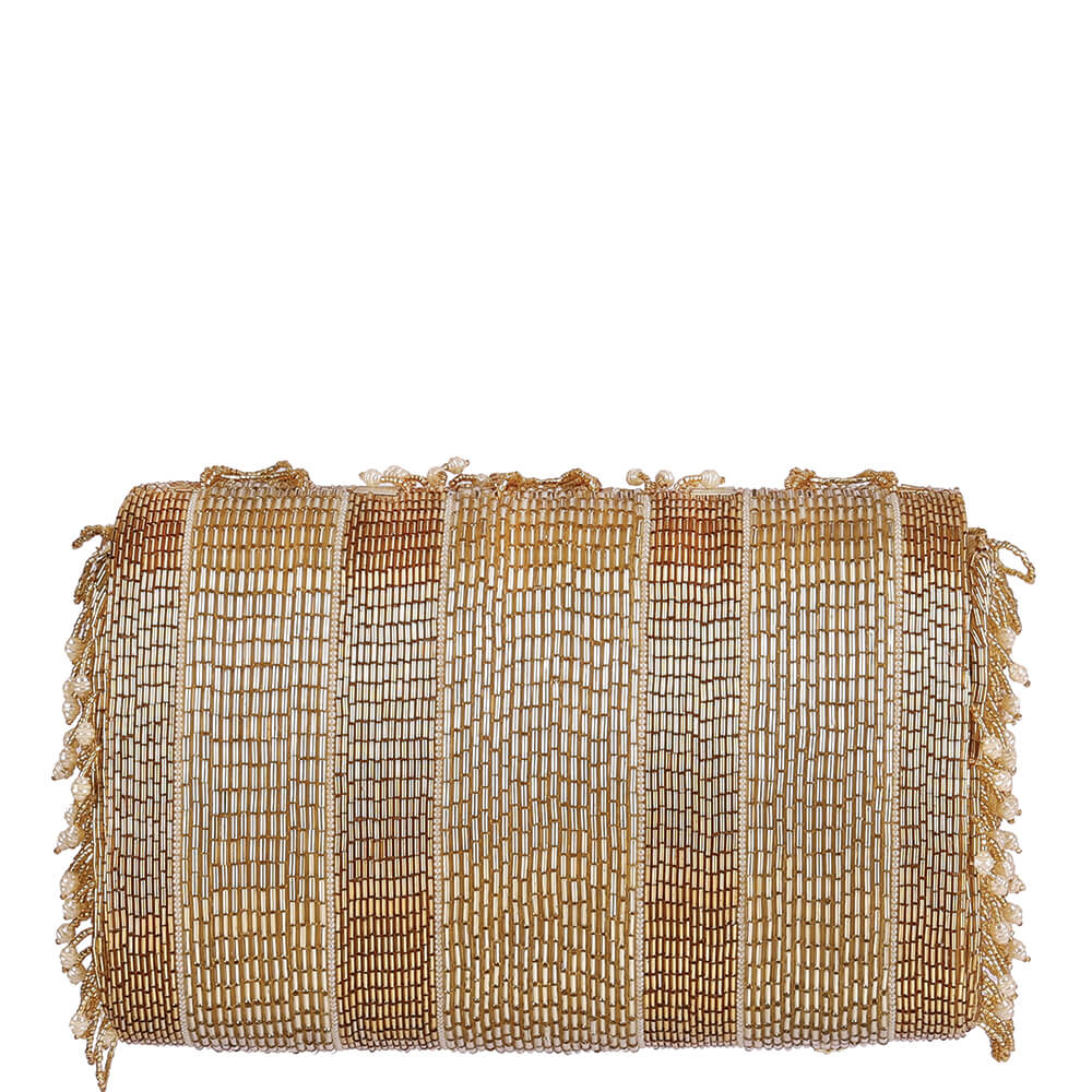 Ruche Flapover Clutch Peerless Gold With Handle | Lovetobag