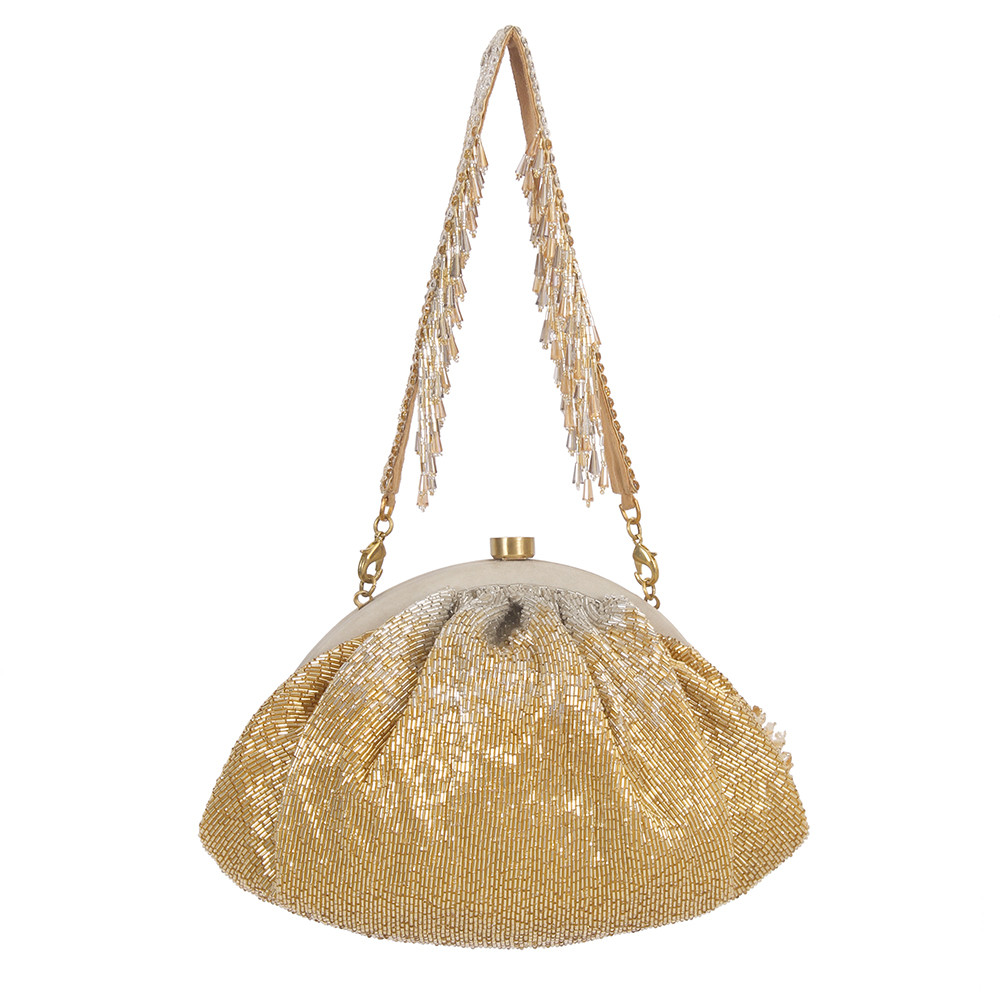 Nora Soft Pouch Peerless Gold Lustrous Silver With Handle | Lovetobag