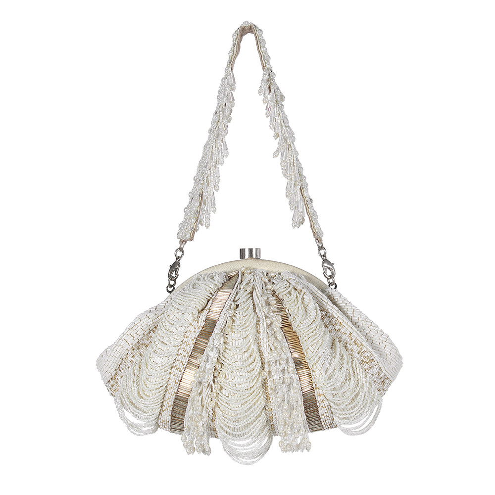 Ruche Soft Pouch Pristine Ivory With Handle | Lovetobag