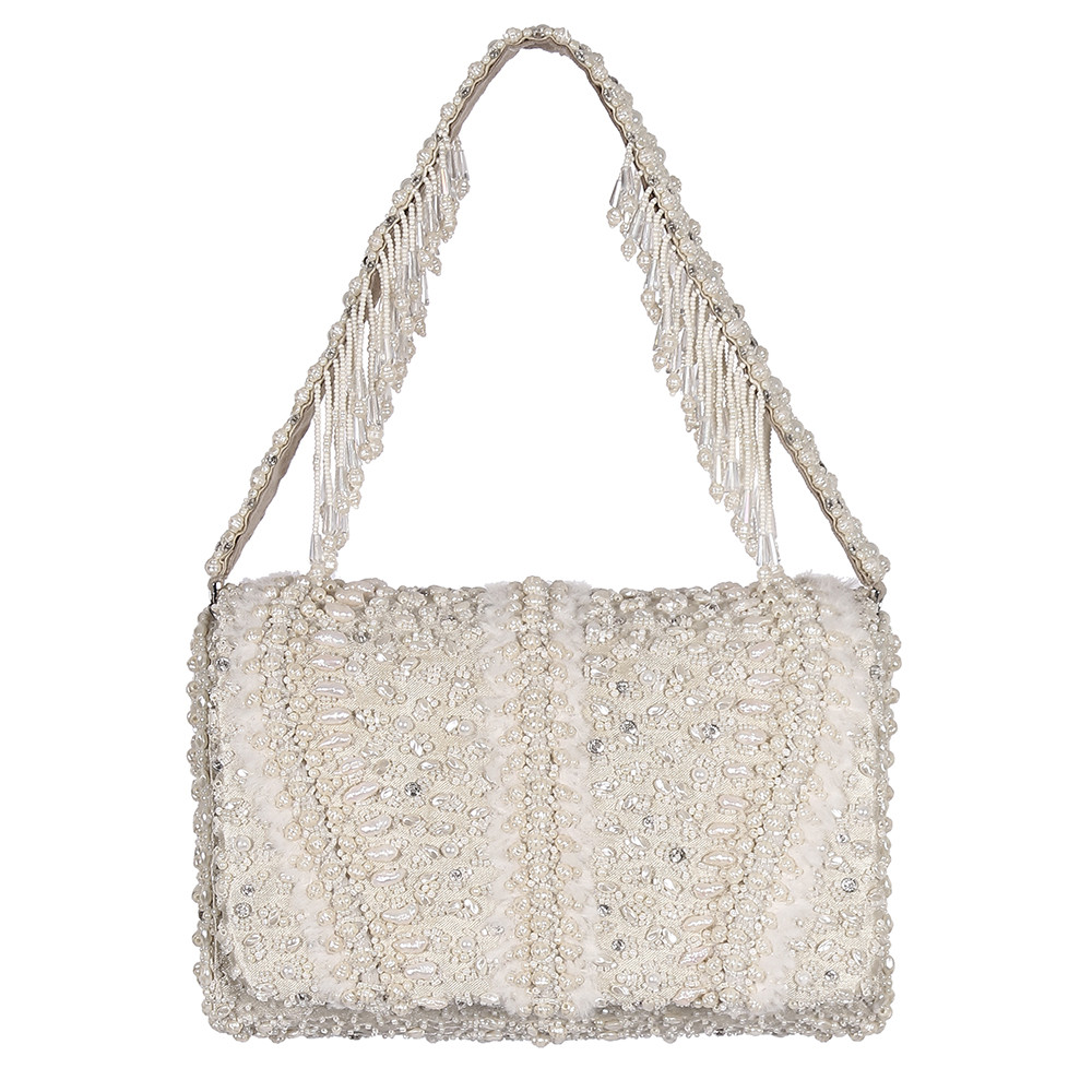 Veira Flapover Clutch Pristine Ivory With Handle | Lovetobag